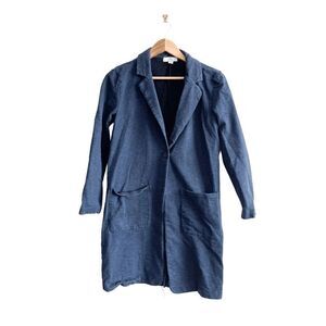 H by Halston Womens Notch Lapel Single Button Front Cotton Blazer Blue Small